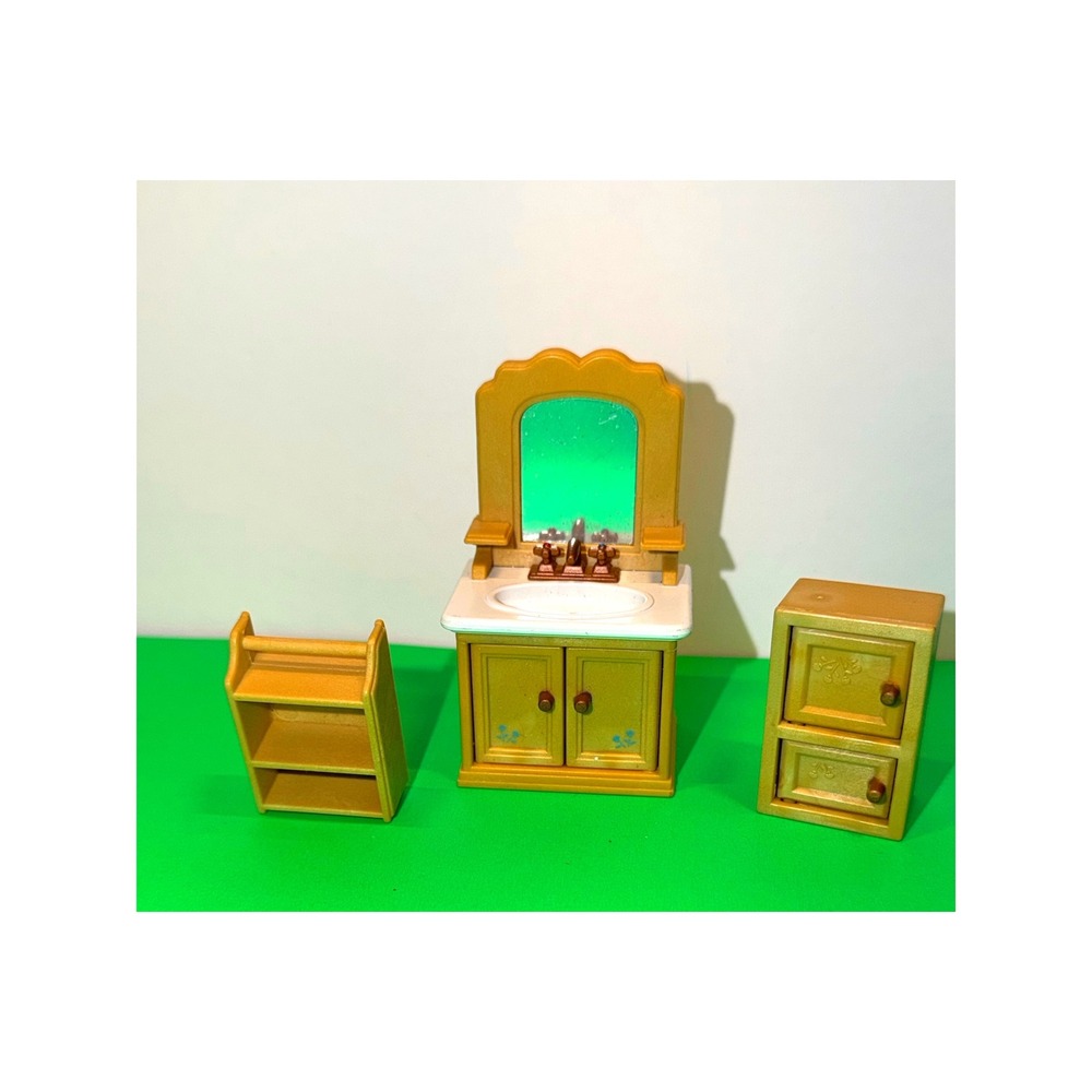 Vintage Calico Critters Sylvanian Families Bathroom Vanity Sink Cabinet Shelf